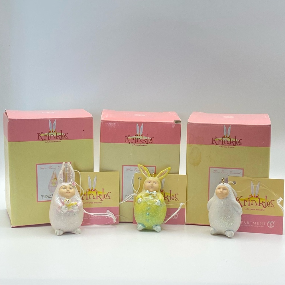 Dept 56 Set of 3 Krinkles Mini Bunny Ornaments Patience Brewster NIB 56.24974
